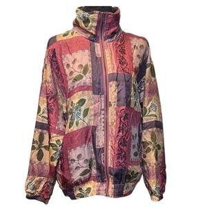 Vintage Stunt Sports Silk Abstract Floral  Zip Up Y2K Pastel Women's Jacket M